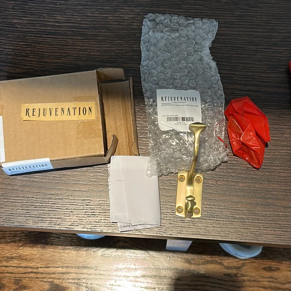 Mission double coat hook aged brass NIB - Picture 2 of 2